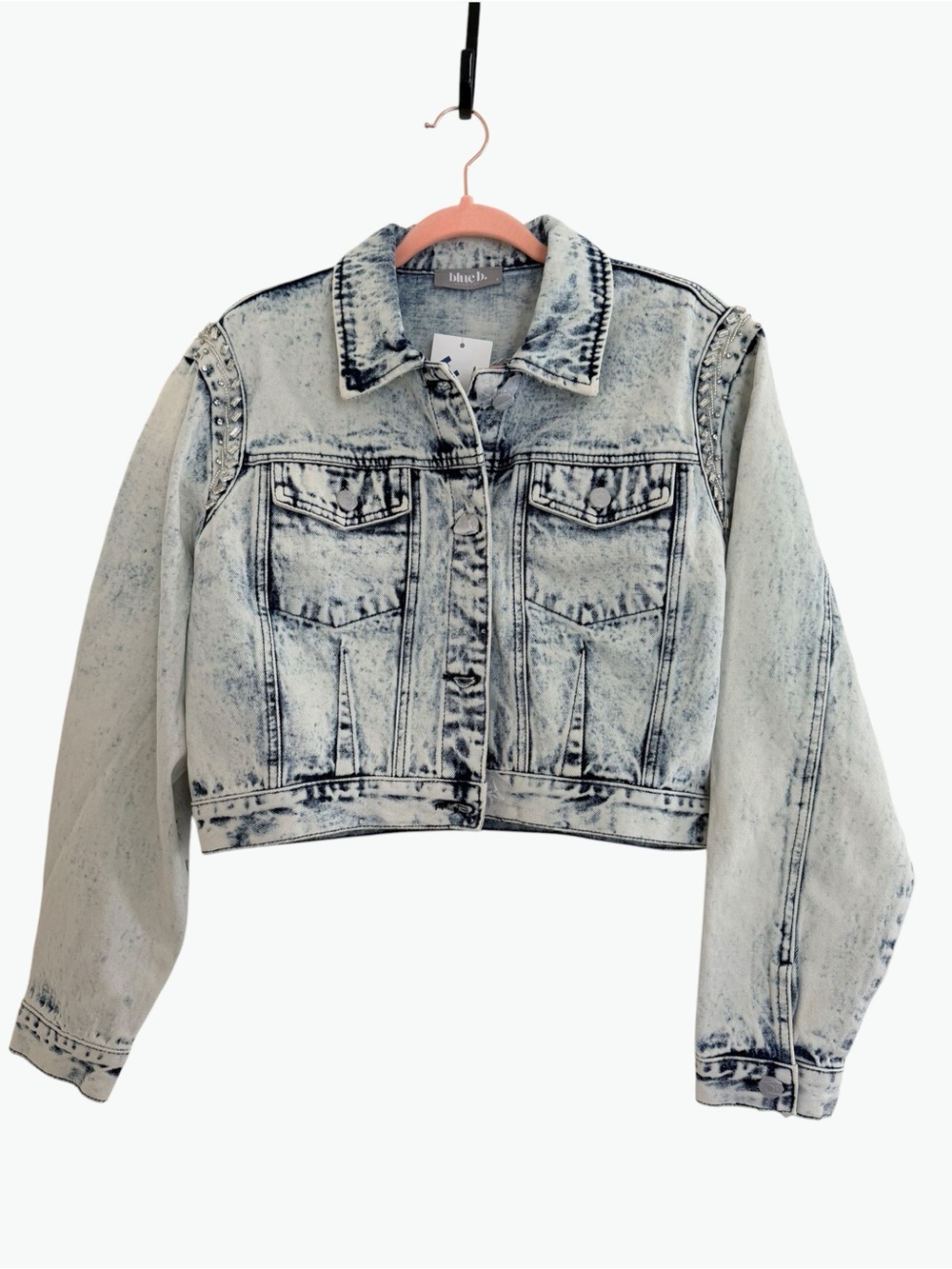 blue b. Women's Acid Wash Cropped Denim Jacket - Light Blue